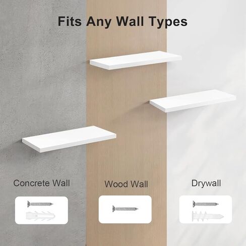 أرفف عائمة باللون الأبيض، 3 أرفف خشبية عائمة، عرض صور ديكور المنزل، رف منظم لغرفة المعيشة وغرفة النوم والحمام والمطبخ (3) in Kuwait