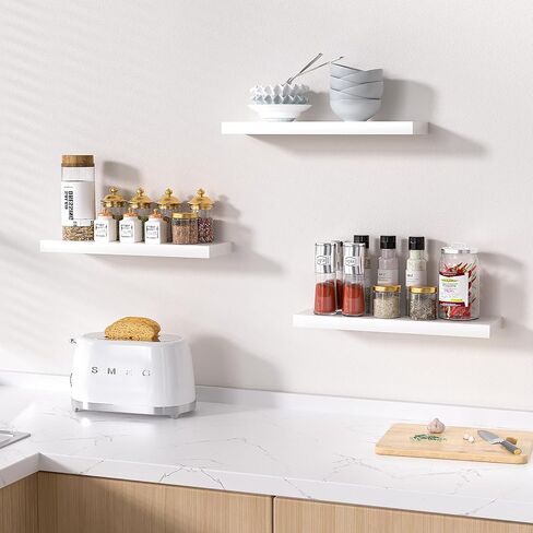 أرفف عائمة باللون الأبيض، 3 أرفف خشبية عائمة، عرض صور ديكور المنزل، رف منظم لغرفة المعيشة وغرفة النوم والحمام والمطبخ (3) in Kuwait