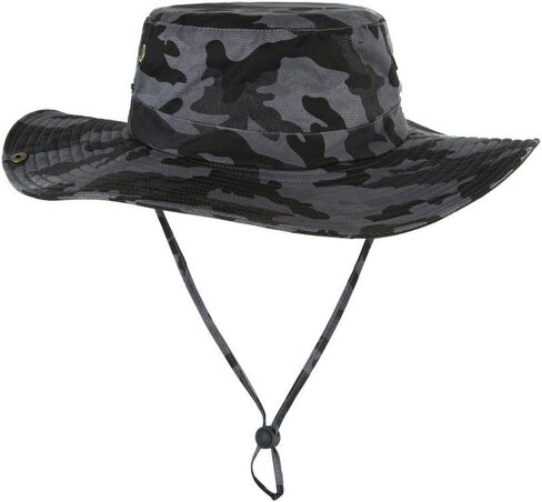 Fishing Bucket Sun Boonie Hat Wide Brimmed Outdoor Summer UV Protection Cap with Side Snap Chin Cord in Kuwait