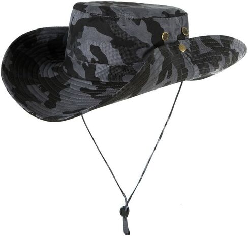 Fishing Bucket Sun Boonie Hat Wide Brimmed Outdoor Summer UV Protection Cap with Side Snap Chin Cord in Kuwait