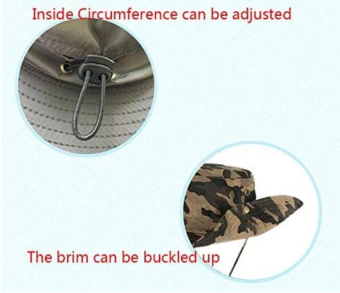 Fishing Bucket Sun Boonie Hat Wide Brimmed Outdoor Summer UV Protection Cap with Side Snap Chin Cord in Kuwait