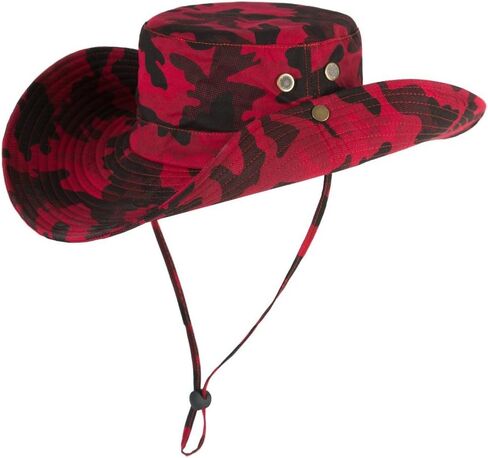 Fishing Bucket Sun Boonie Hat Wide Brimmed Outdoor Summer UV Protection Cap with Side Snap Chin Cord in Kuwait