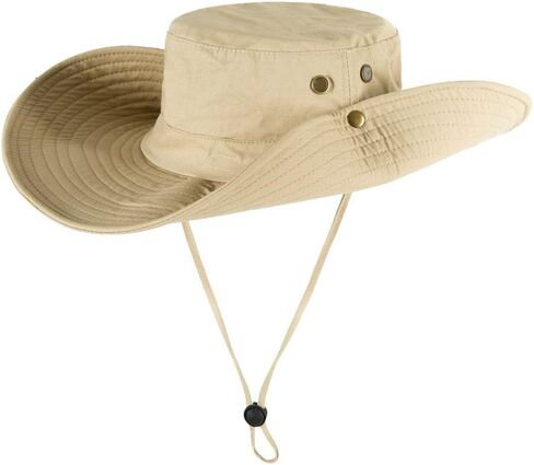 Fishing Bucket Sun Boonie Hat Wide Brimmed Outdoor Summer UV Protection Cap with Side Snap Chin Cord in Kuwait