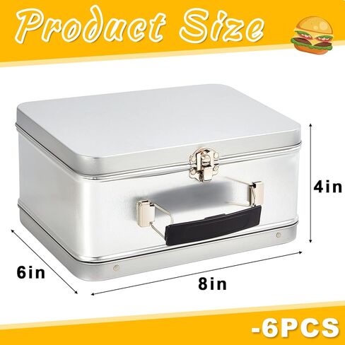 6 Pack DIY Lunch Box Tin Retro Set 8 x 6 x 4 inches with Hinged Lids DIY Large Fun Box for Storage Blank Design Vintage Metal Lunch Box for Kids Sandwich Containers (Black) in Kuwait