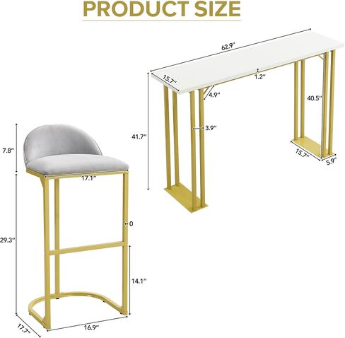 Merax 5 Pcs Bar Table and Chairs Set, Industrial Kitchen Counter Height Tabletop with 4 Velvet Cushion Stools Space-Saving Furniture for Patio & Dining Room, Grey-White in Saudi Arabia
