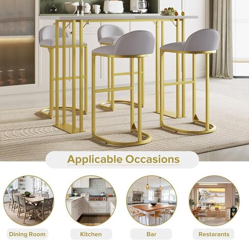 Merax 5 Pcs Bar Table and Chairs Set, Industrial Kitchen Counter Height Tabletop with 4 Velvet Cushion Stools Space-Saving Furniture for Patio & Dining Room, Grey-White in Saudi Arabia
