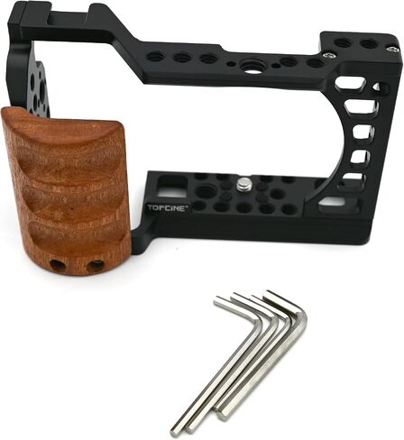 Camera Cage with Wood Handgrip Compatible for Sony Alpha A6400 A6300 A6000 A6100 Cameas with Cold Shoe,Handle Locating Holes,Multiple 1/4" 3/8" Screw Holes Photography Vlogging Shooting Rig in Saudi Arabia