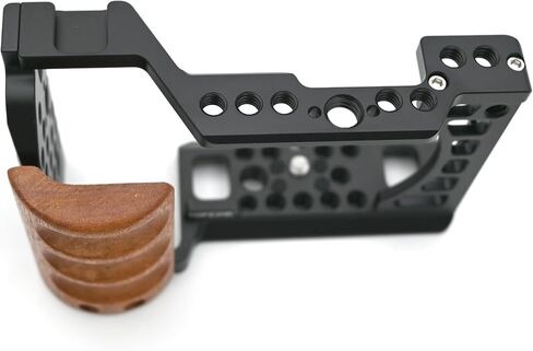 Camera Cage with Wood Handgrip Compatible for Sony Alpha A6400 A6300 A6000 A6100 Cameas with Cold Shoe,Handle Locating Holes,Multiple 1/4" 3/8" Screw Holes Photography Vlogging Shooting Rig in Saudi Arabia