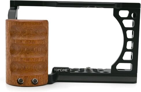 Camera Cage with Wood Handgrip Compatible for Sony Alpha A6400 A6300 A6000 A6100 Cameas with Cold Shoe,Handle Locating Holes,Multiple 1/4" 3/8" Screw Holes Photography Vlogging Shooting Rig in Saudi Arabia