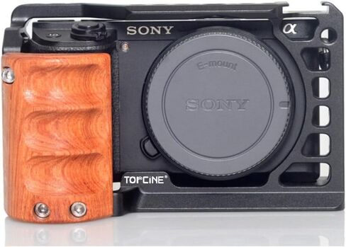 Camera Cage with Wood Handgrip Compatible for Sony Alpha A6400 A6300 A6000 A6100 Cameas with Cold Shoe,Handle Locating Holes,Multiple 1/4" 3/8" Screw Holes Photography Vlogging Shooting Rig in Saudi Arabia
