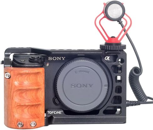 Camera Cage with Wood Handgrip Compatible for Sony Alpha A6400 A6300 A6000 A6100 Cameas with Cold Shoe,Handle Locating Holes,Multiple 1/4" 3/8" Screw Holes Photography Vlogging Shooting Rig in Saudi Arabia