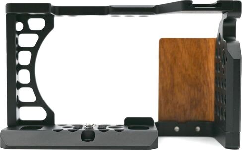 Camera Cage with Wood Handgrip Compatible for Sony Alpha A6400 A6300 A6000 A6100 Cameas with Cold Shoe,Handle Locating Holes,Multiple 1/4" 3/8" Screw Holes Photography Vlogging Shooting Rig in Saudi Arabia