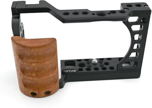 Camera Cage with Wood Handgrip Compatible for Sony Alpha A6400 A6300 A6000 A6100 Cameas with Cold Shoe,Handle Locating Holes,Multiple 1/4" 3/8" Screw Holes Photography Vlogging Shooting Rig in Saudi Arabia