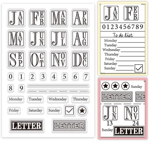 PH PandaHall Monthly Weekly Clear Stamps, PVC PlasticTransparent Rubber Stamps, Craft Stamps Greeting Card Stamps Seal Stamps for DIY Scrapbooking Album Decorating Photo Card Craft Making in Kuwait