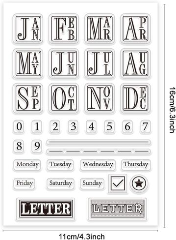 PH PandaHall Monthly Weekly Clear Stamps, PVC PlasticTransparent Rubber Stamps, Craft Stamps Greeting Card Stamps Seal Stamps for DIY Scrapbooking Album Decorating Photo Card Craft Making in Kuwait