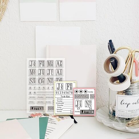 PH PandaHall Monthly Weekly Clear Stamps, PVC PlasticTransparent Rubber Stamps, Craft Stamps Greeting Card Stamps Seal Stamps for DIY Scrapbooking Album Decorating Photo Card Craft Making in Kuwait