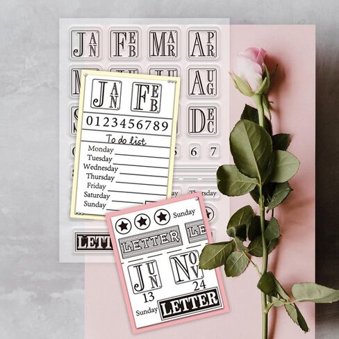 PH PandaHall Monthly Weekly Clear Stamps, PVC PlasticTransparent Rubber Stamps, Craft Stamps Greeting Card Stamps Seal Stamps for DIY Scrapbooking Album Decorating Photo Card Craft Making in Kuwait