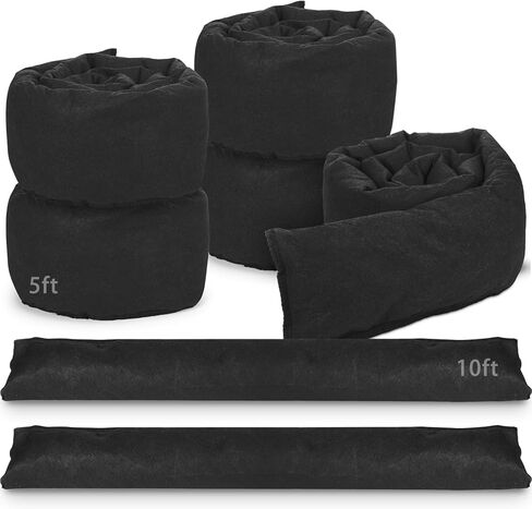7 Pieces Water Barrier Set 5 Pcs 5 ft x 6.5 Inch Flood Barriers 2 Pcs 10 ft x 6.5 Inch Reusable Water Absorber Sandless Sand Bags for Home Rain Flooding Garage Basement Door Protection, Black in Kuwait