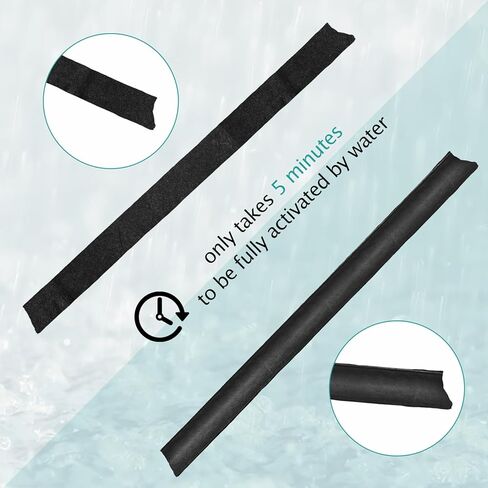 7 Pieces Water Barrier Set 5 Pcs 5 ft x 6.5 Inch Flood Barriers 2 Pcs 10 ft x 6.5 Inch Reusable Water Absorber Sandless Sand Bags for Home Rain Flooding Garage Basement Door Protection, Black in Kuwait