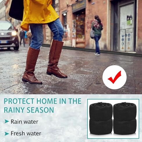 7 Pieces Water Barrier Set 5 Pcs 5 ft x 6.5 Inch Flood Barriers 2 Pcs 10 ft x 6.5 Inch Reusable Water Absorber Sandless Sand Bags for Home Rain Flooding Garage Basement Door Protection, Black in Kuwait
