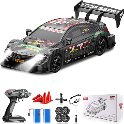 RC Drift Car 2.4GHz, 1/16 Rcemote Control Car 4WD RC Cars Fast Drifting Car Rechargeable Toys for Adults Kids Black Hobby Racing Car with Lights Drifting Tire Toy Car for Boys in Kuwait