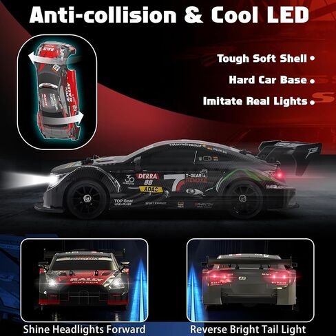 RC Drift Car 2.4GHz, 1/16 Rcemote Control Car 4WD RC Cars Fast Drifting Car Rechargeable Toys for Adults Kids Black Hobby Racing Car with Lights Drifting Tire Toy Car for Boys in Kuwait