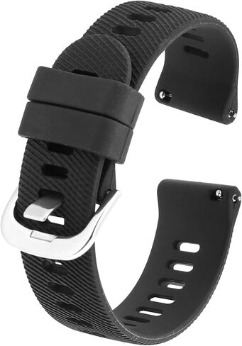 Black Silicone Watch Bands Watch Straps for Men, Rubber Watch Band with Silver Stainless Steel Buckle, Smartwatch Bands Waterproof Sport Watchbands for 18 20 22mm Lug in Saudi Arabia