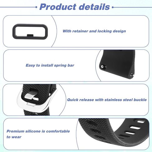 Black Silicone Watch Bands Watch Straps for Men, Rubber Watch Band with Silver Stainless Steel Buckle, Smartwatch Bands Waterproof Sport Watchbands for 18 20 22mm Lug in Saudi Arabia