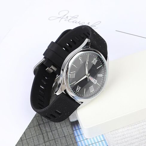 Black Silicone Watch Bands Watch Straps for Men, Rubber Watch Band with Silver Stainless Steel Buckle, Smartwatch Bands Waterproof Sport Watchbands for 18 20 22mm Lug in Saudi Arabia