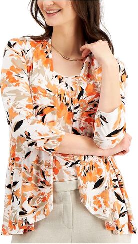 سترة نسائية من Kasper بتصميم زهور نباتية من البولي بيكيه ورقبة مكشكشة ومتماسكة in Kuwait