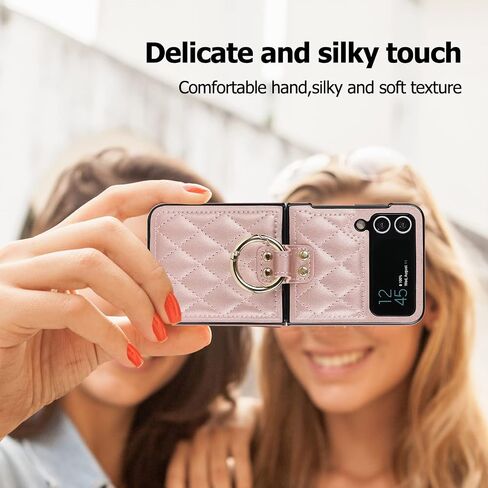 Galaxy Z Flip 4 Case with Ring, Premium Leather Back Cover Anti-Scratch Shockproof Case for Samsung Z Flip 4 5G (Black) in Saudi Arabia