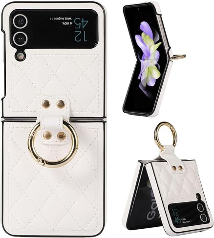 Galaxy Z Flip 4 Case with Ring, Premium Leather Back Cover Anti-Scratch Shockproof Case for Samsung Z Flip 4 5G (Black) in Kuwait