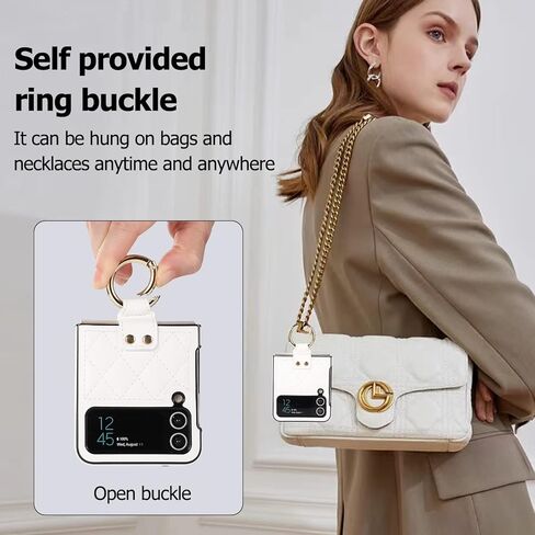 Galaxy Z Flip 4 Case with Ring, Premium Leather Back Cover Anti-Scratch Shockproof Case for Samsung Z Flip 4 5G (Black) in Kuwait