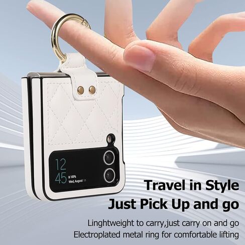 Galaxy Z Flip 4 Case with Ring, Premium Leather Back Cover Anti-Scratch Shockproof Case for Samsung Z Flip 4 5G (Black) in Kuwait