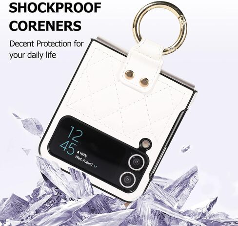 Galaxy Z Flip 4 Case with Ring, Premium Leather Back Cover Anti-Scratch Shockproof Case for Samsung Z Flip 4 5G (Black) in Kuwait