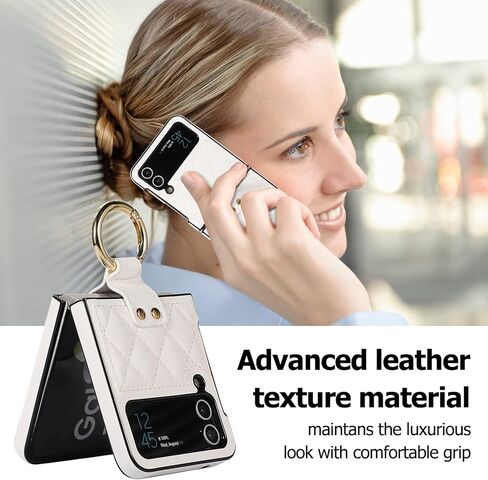 Galaxy Z Flip 4 Case with Ring, Premium Leather Back Cover Anti-Scratch Shockproof Case for Samsung Z Flip 4 5G (Black) in Kuwait