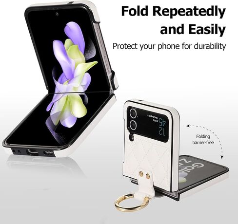 Galaxy Z Flip 4 Case with Ring, Premium Leather Back Cover Anti-Scratch Shockproof Case for Samsung Z Flip 4 5G (Black) in Kuwait