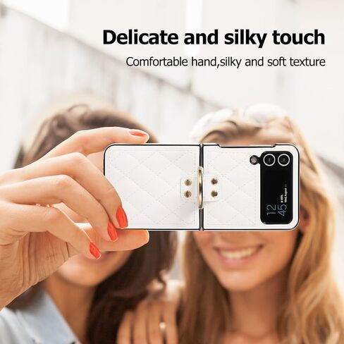 Galaxy Z Flip 4 Case with Ring, Premium Leather Back Cover Anti-Scratch Shockproof Case for Samsung Z Flip 4 5G (Black) in Kuwait