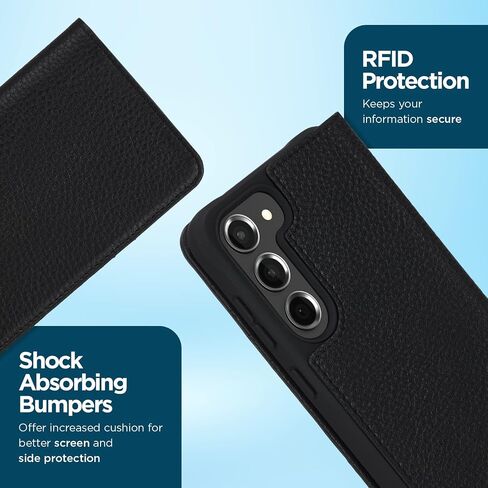 حافظة Case-Mate لهاتف Samsung Galaxy S23 [6.1 بوصة] [حماية من السقوط بطول 12 قدمًا] [شحن لاسلكي] حافظة هاتف فوليو بمحفظة جلدية سوداء لهاتف Samsung Galaxy S23 مع حامل لبطاقة الهوية والائتمان، وحامل الهاتف in Kuwait