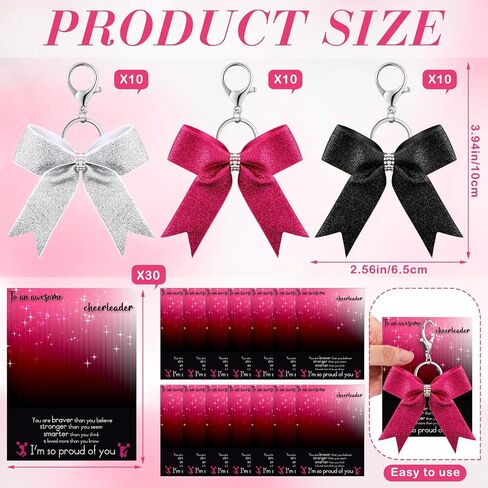 30 Pcs Cheer Bow Keychains Bulk Glitter Cheer Keychain with Card Rhinestones Cheerleader Keyrings for Teen Girls Women Team Cheerleading Gifts Sports Accessory Teammates Party Favors, 3 Colors in Saudi Arabia