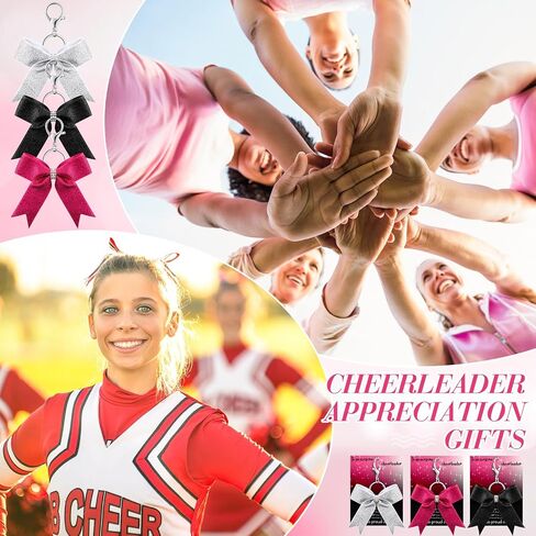 30 Pcs Cheer Bow Keychains Bulk Glitter Cheer Keychain with Card Rhinestones Cheerleader Keyrings for Teen Girls Women Team Cheerleading Gifts Sports Accessory Teammates Party Favors, 3 Colors in Saudi Arabia