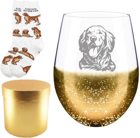Fathers Day Gifts for Golden Retriever Dog Dad, Golden Retriever Dog Face Etched Gold Wine Glass in Kuwait
