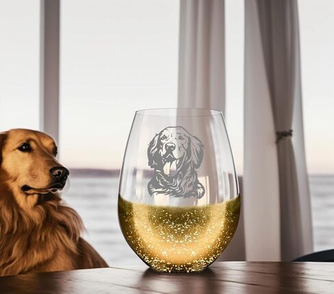 Fathers Day Gifts for Golden Retriever Dog Dad, Golden Retriever Dog Face Etched Gold Wine Glass in Kuwait