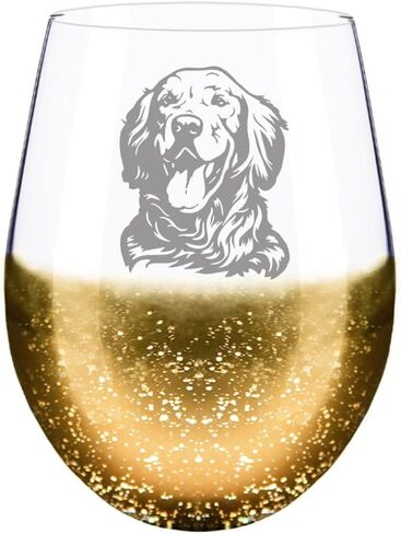 Fathers Day Gifts for Golden Retriever Dog Dad, Golden Retriever Dog Face Etched Gold Wine Glass in Kuwait