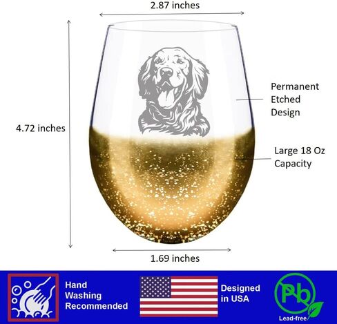 Fathers Day Gifts for Golden Retriever Dog Dad, Golden Retriever Dog Face Etched Gold Wine Glass in Kuwait