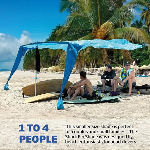 SHARK FIN SHADE Beach Tent Wind Sun Canopy Portable Easy Set Up UPF 50+ No Assembly Required 3-30 MPH - 1 to 8 People - Tie Downs Included - 2 Sizes Large 9' X 10' & Giant 13.5' X 10' PATENTS PENDING in Saudi Arabia