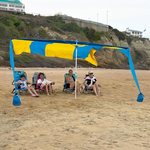 SHARK FIN SHADE Beach Tent Wind Sun Canopy Portable Easy Set Up UPF 50+ No Assembly Required 3-30 MPH - 1 to 8 People - Tie Downs Included - 2 Sizes Large 9' X 10' & Giant 13.5' X 10' PATENTS PENDING in Saudi Arabia