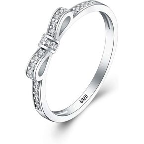 LGSY 925 Sterling Silver CZ Bow Rings for Women