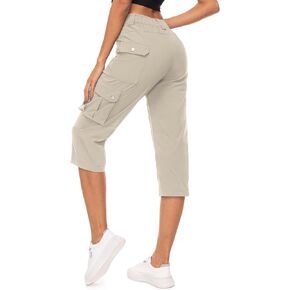 Women's-Cargo-Capris-pants High Waist Waterproof Hiking Casual Travel Summer Pants for Women with 6 Pockets