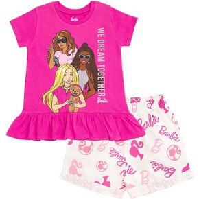 Barbie Girls Peplum T-Shirt and Shorts Outfit Set Toddler to Big Kid